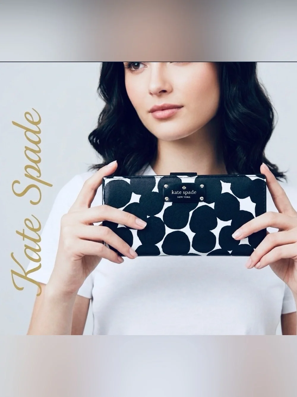 Authentic Kate Spade New York Leather Wallet - Black & White Abstract Polka Dot